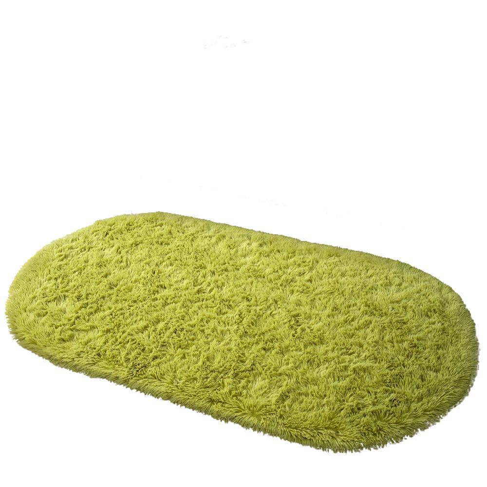 Green 2.6 ft. x 5.3 ft. Oval Fluffy Ultra Soft Carpet Area Rug