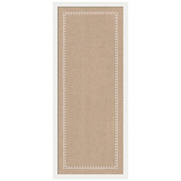 Bethany 42 in. x 18 in. White Wood Framed Linen Fabric Memo Board