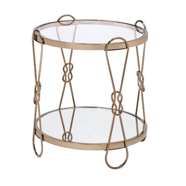 Benjara 20 in. W Gold and Clear Metal End Table with Mirrored Top and 1 Bottom shelf BM204504