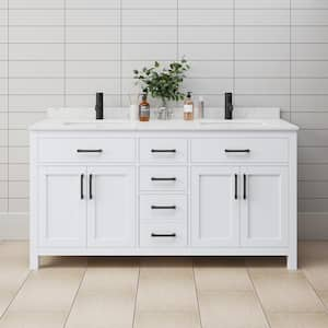 Beckett 66 in. W x 22 in. D Double Bath Vanity in White with Cultured Marble Vanity Top in White with White Basins