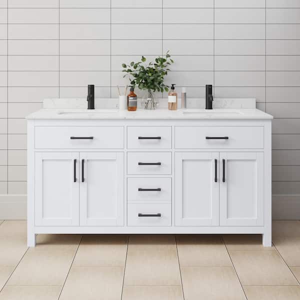 Wyndham Collection Beckett 66 in. W x 22 in. D Double Bath Vanity in White with Cultured Marble Vanity Top in White with White Basins