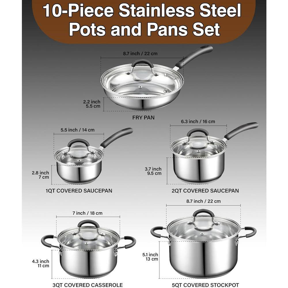 10-Piece Stainless Steel Cookware Set with Glass Lids