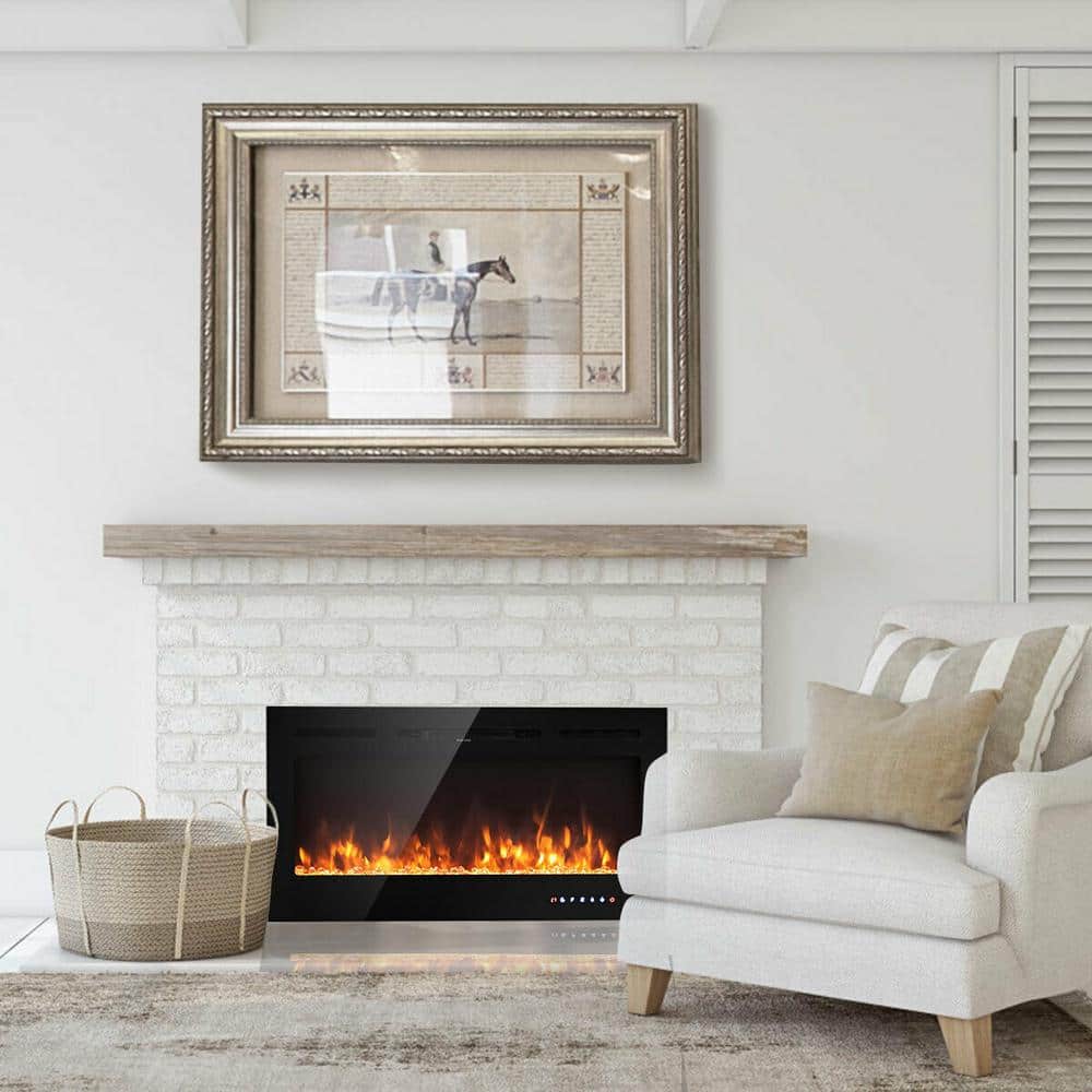 40-Inch Black Tempered Glass Electric Fireplace with Multi-Color Flames