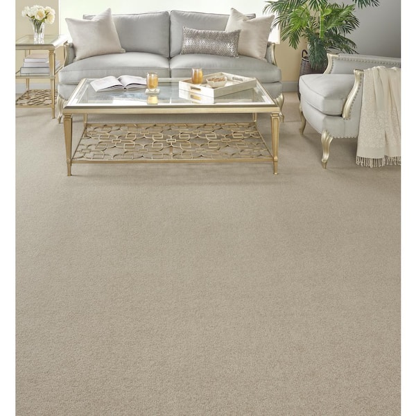 Feather Pottery Brown 12 ft. 54 oz. Wool Texture Installed Carpet