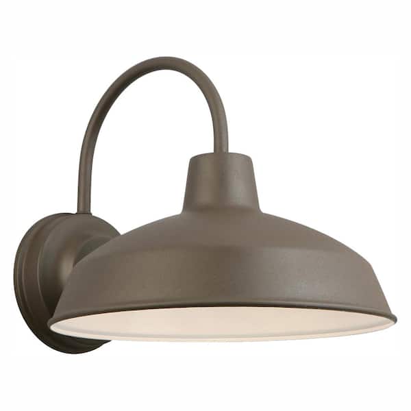 Hampton Bay 10 in. Bronze Integrated LED Barn Light Hardwired Outdoor Wall Light Lantern Sconce