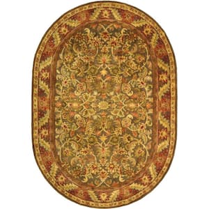Antiquity Green/Gold 8 ft. x 10 ft. Oval Floral Solid Border Area Rug