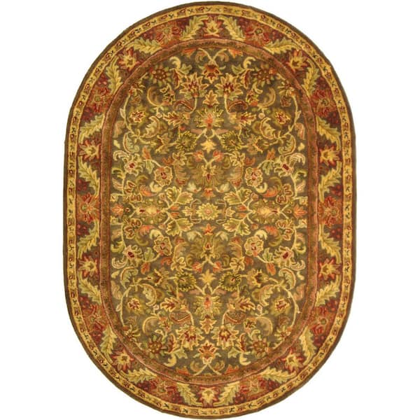 SAFAVIEH Antiquity Green/Gold 8 ft. x 10 ft. Oval Floral Solid Border Area Rug