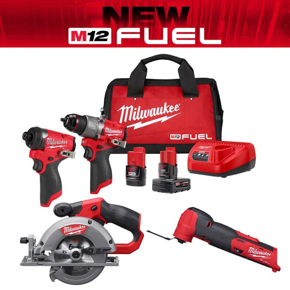 Milwaukee M12 FUEL 12-Volt Cordless Hammer Drill and Impact Driver with M12 FUEL 5-3/8 in. Circular Saw and Multi-Tool Combo Kit