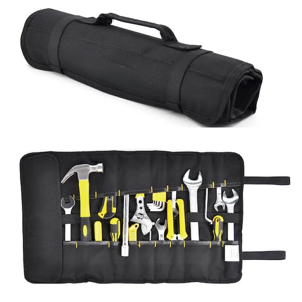 35-Pocket Black Tool Roll Organizer Bag Wrench and Pliers Storage Pouch