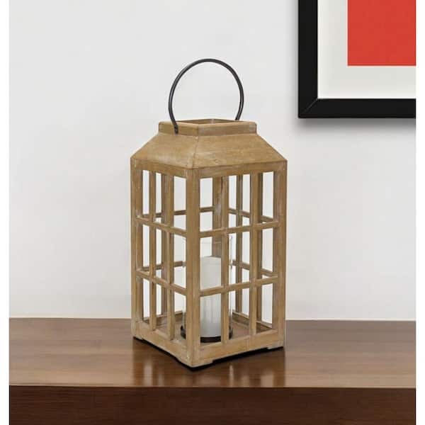 HomeRoots Brown Natural Wood Candle Lantern Single-Pack