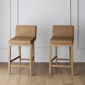 Gracie 24 in. Modern Counter Height Bar Stool with Back, Brushed Light Brown Wood Legs and Upholstered Seat, Set of 2