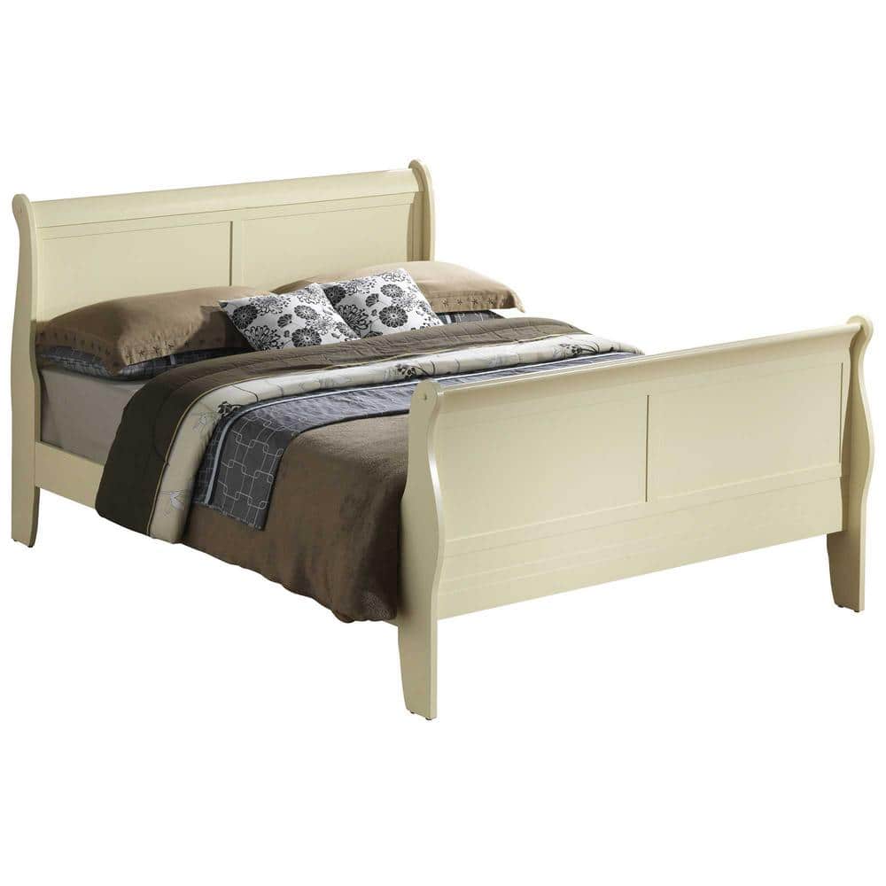 Louis Philippe Beige King Sleigh Wood Bed with High Footboard