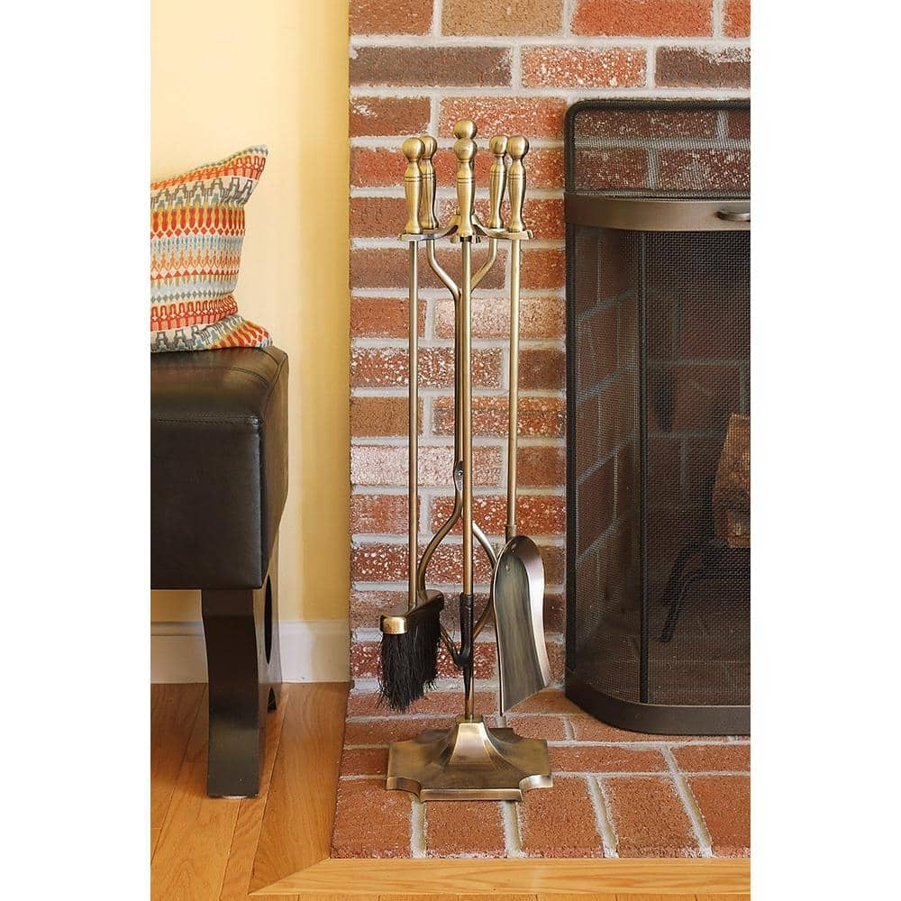 Antique Brass 5-Piece Concord Fireplace Tool Set