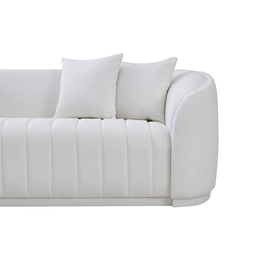 White Boucle Upholstered Mid-Century Modern Sofa with Round Arms