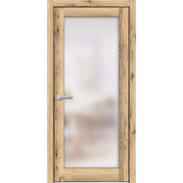2102 30 in. x 80 in. Left-Hand/Inswing Solid Frosted Glass Oak Wood Single Prehung Interior Door with Hardware