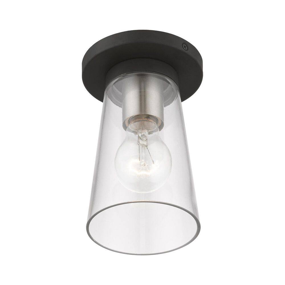 Black and Brushed Nickel Glass Indoor/Outdoor Flush Mount Light