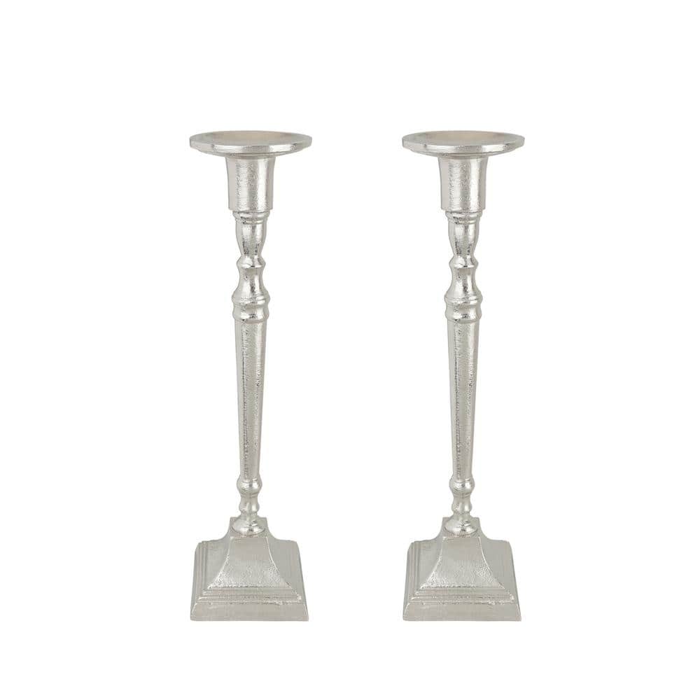 Nickel Finish Aluminum Tabletop Candlestick Set of 2