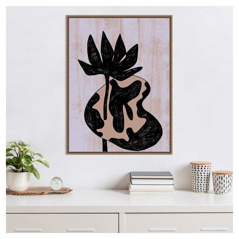 Abstract Lotus in Beaded Bronze Framed Canvas Wall Art