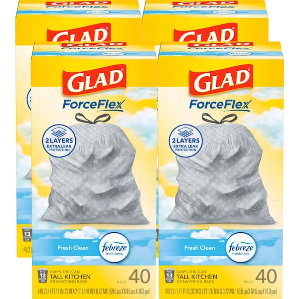 13 Gallon ForceFlex Tall Kitchen Drawstring Fresh Clean Scent with Febreze Trash Bags (40-Count, 4-Pack)