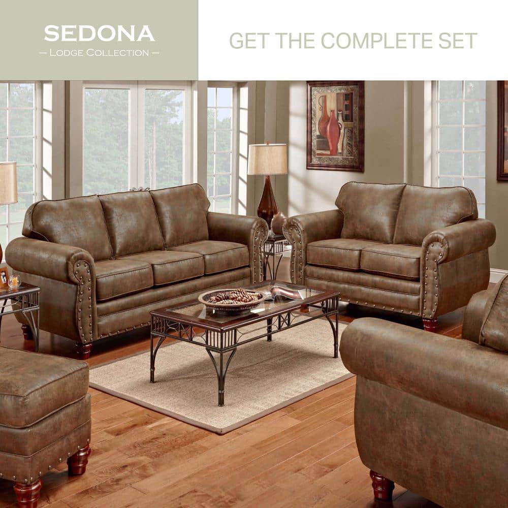 Rustic Brown Microfiber Accent Chair with Ottoman