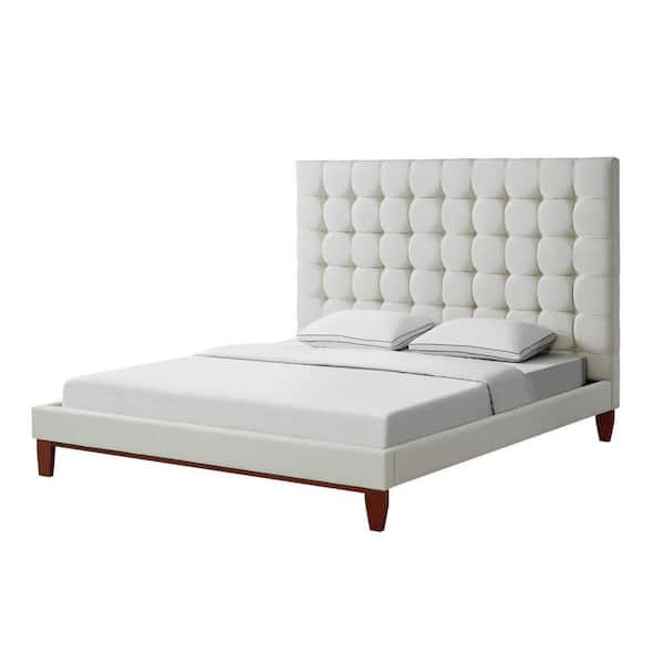 Telford Beige Linen Button Tufted Platform King Bedframe