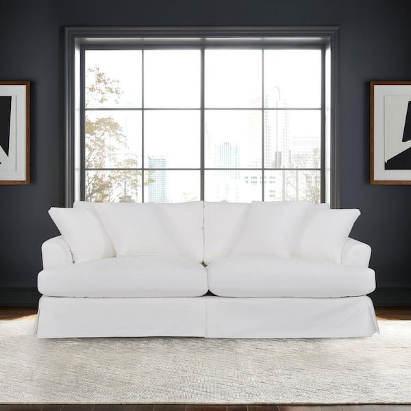 Armen Living Ciara 93 in. Flared Arm Fabric Rectangle Upholstered Sofa in. Pearl