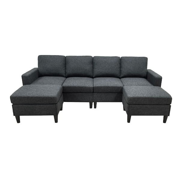 HOMEFUN 76 in. Corduroy 4-piece L-Shaped Charge and Light