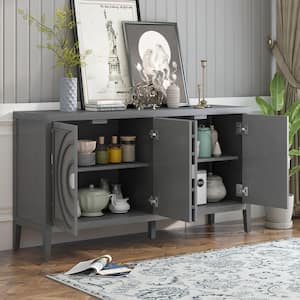 60 in. W x 16 in. D x 32 in. H Retro Gray Rubberwood Ready to Assemble Kitchen Cabinet Sideboard with Circular Groove