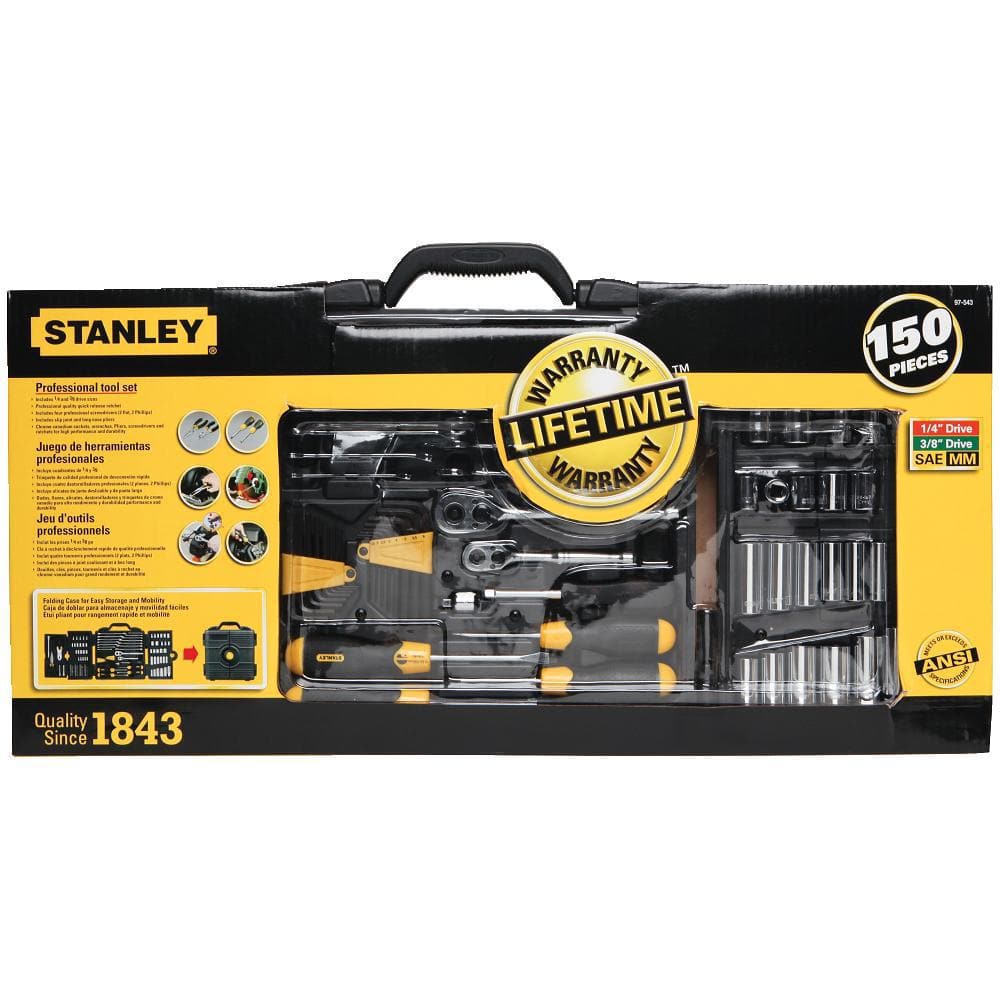 Stanley 1/4 in. & 3/8 in. Drive SAE Mechanics Tool Set (150-Piece) 97-543