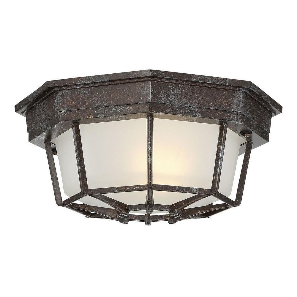 Rustic Bronze Frosted Glass Outdoor Flush Mount Light