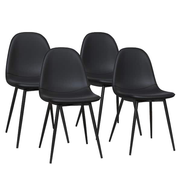 REALROOMS DHP Cooper Upholstered Dining Chair, Black Faux Leather, Set of 4