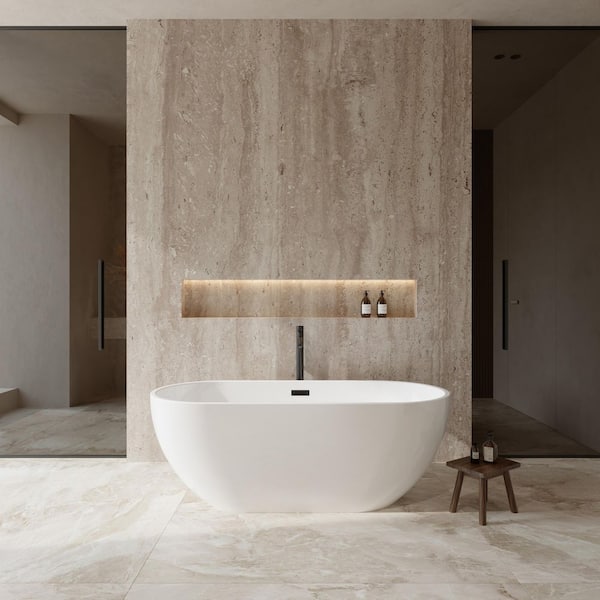 Brooklyn 67 in. Acrylic Flatbottom Bathtub in White with Matte Black Trim and Faucet