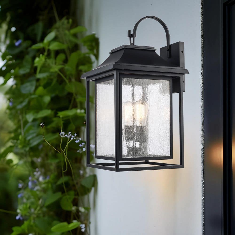 Bosque 23.5 in. 2-Light Black Outdoor Hardwired Wall Lantern Sconce with No Bulbs Included and Clear Seeded Glass price history on PriceWatchPro