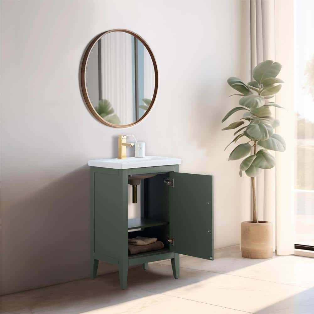 20'' Vintage Green Single Bathroom Vanity with Ceramic Top