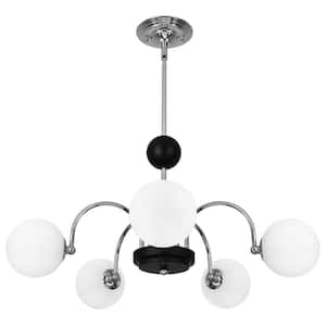 Kinlea 5 Light Nickel Vintage Dimmable Sputnik Sphere Chandelier with Frosted Glass Shades for Living Room, Bedroom