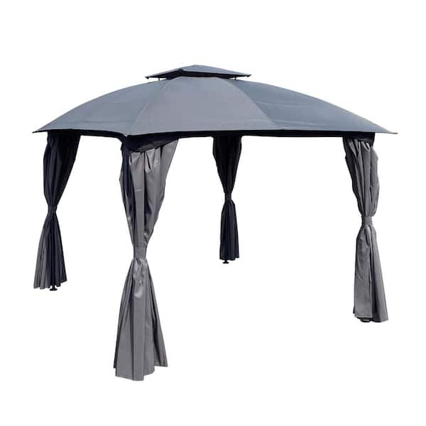 maocao hoom 10 ft x 10 ft Gray Steel Frame Outdoor Seasonal Shade UV Protection with Extendable Awning Gazebo