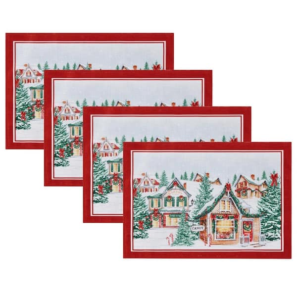 Threadmade Home Storybook Christmas Village Holiday Placemat Set of 4, Multicolor - 13"W x 19"L