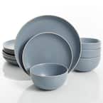 Rockaway 12-Piece Modern Blue Matte Finish Ceramic Dinnerware Set (Service for 4)