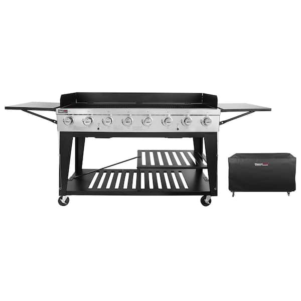 Royal Gourmet 8-Burner Event Propane Gas Grill in Black with 2 Folding Side Tables with Cover