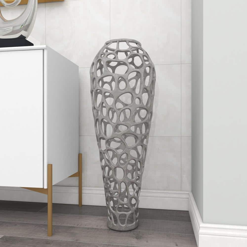 Elegant Silver Coral Aluminum Floor Vase 12" x 33"