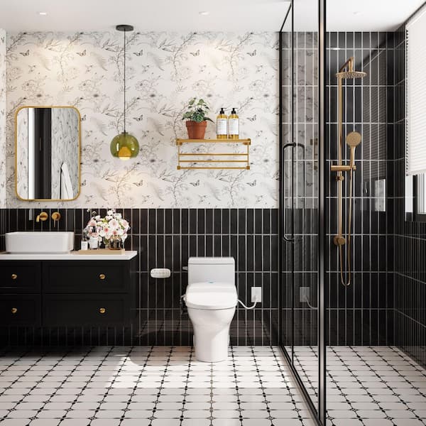 Elongated Smart Bidet Single 1.28 GPF 1-Piece Toilet Combo in White with Electric Bidet Seat, Warm Air Dryer