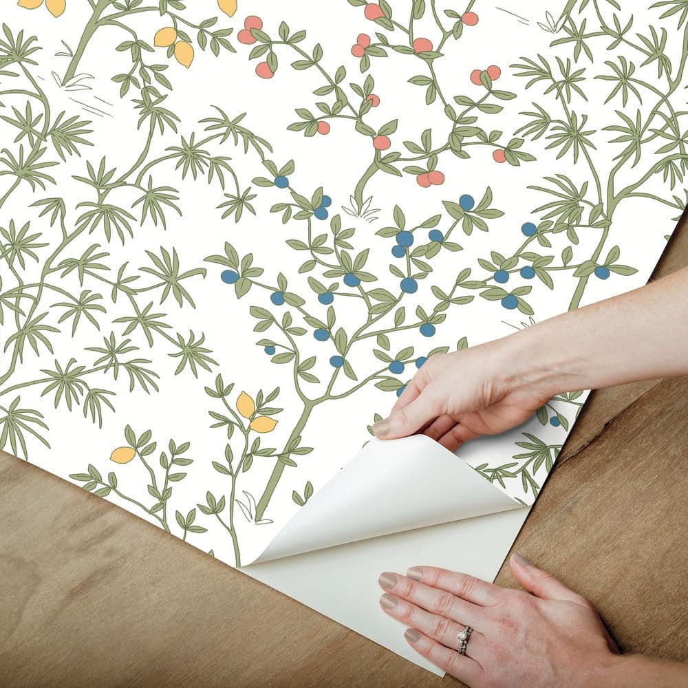 White Lemon Grove Peel and Stick Botanical Wallpaper