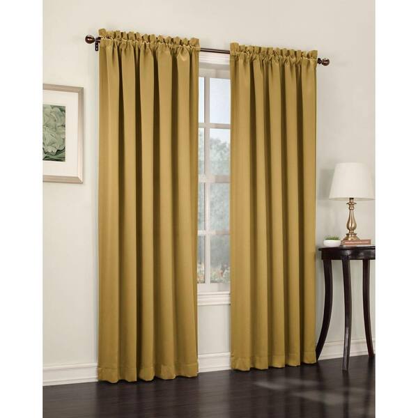 Sun Zero Semi-Opaque Gold Gregory Room Darkening Pole Top Curtain Panel, 54 in. W x 95 in. L