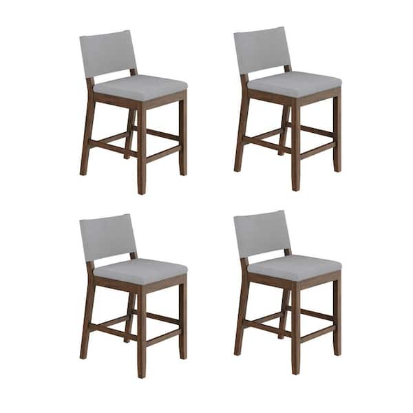 Linus 36 in. Modern Upholstered Wood Counter Bar Height Bar Stool with Back, Light Grey/Brown, Set of 4
