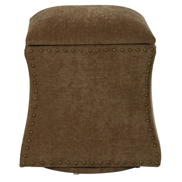 OSP Home Furnishings St. James Earth Fabric with Antique Brass Nail-Heads Swivel Ottoman