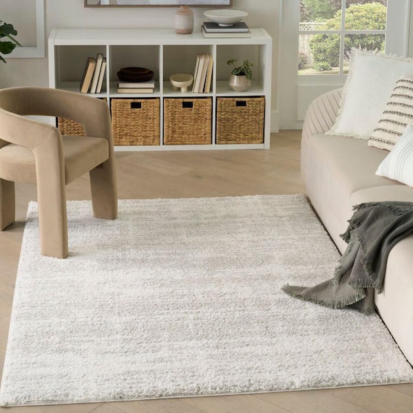 Modern Shag Ivory Grey 5 ft. x 7 ft. Abstract Contemporary Area Rug