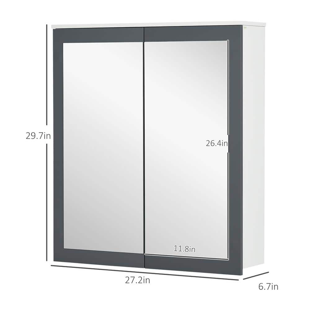 White and Gray MDF Wall Mounted Bathroom Medicine Cabinet with Mirror