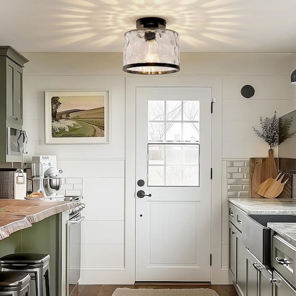 YANSUN 1-Light Black Semi Flush Mount Ceiling Light, Modern