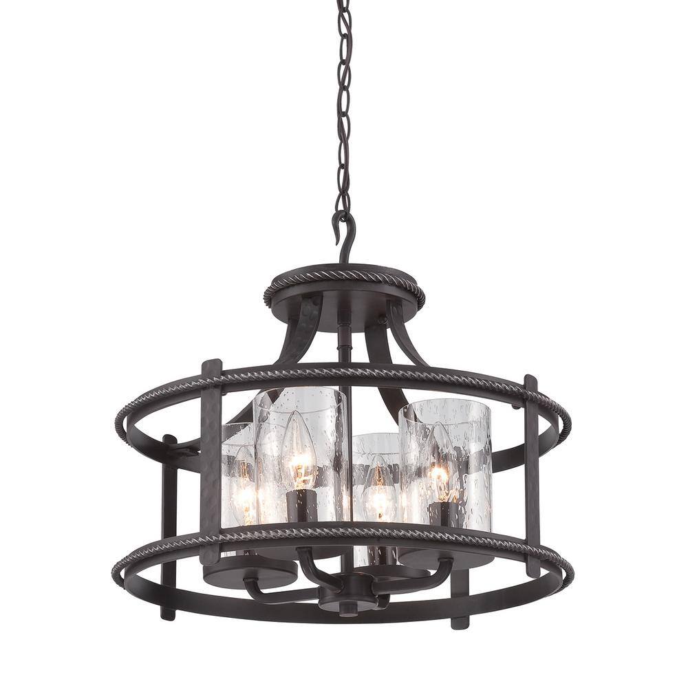 Palencia Artisan Black 16" Glass Semi-Flush Mount with Seedy Shade