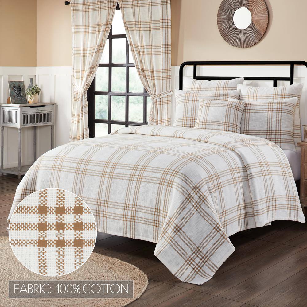 White and Tan Plaid Cotton Twin Duvet